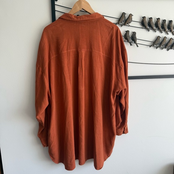 ASOS DESIGN Women’s Oversized Linen Blend Rust Button-Down Shirt Size 18 Fall - Picture 6 of 9
